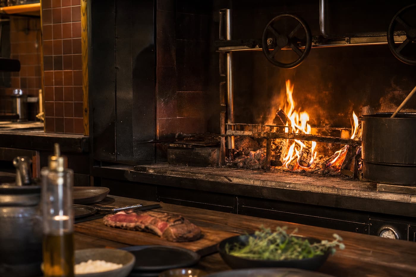 Wood-fired hearth and open kitchen