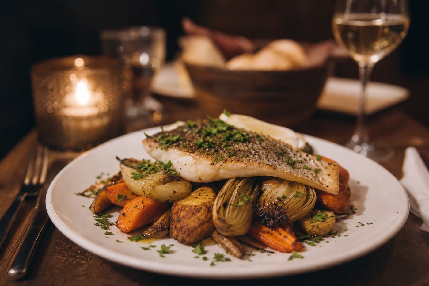 Seasonal dinner plate with local produce